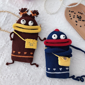 香肠嘴手机包丑萌搞怪香肠嘴怪兽斜挎手机包diy毛线编织材料包手工