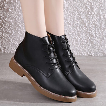 女鞋秋冬新款单鞋帮休闲皮鞋女士短靴子潮流韩版女靴中帮百搭潮鞋子