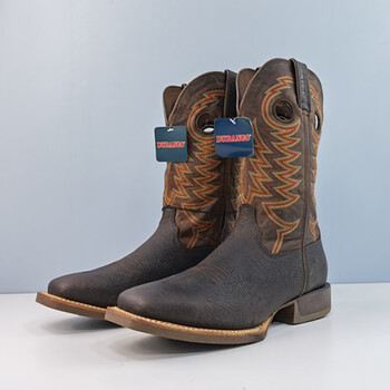 新款牛皮男靴中筒西部牛仔靴男士马靴头层牛皮刺绣品质定制款褐色43