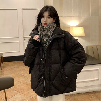 女2022秋冬季华夫格立领面包服加厚保暖外套宽松长袖棉衣8801黑色xl
