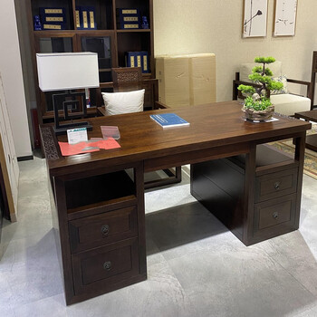 晶汇峰新中式实木书桌办公电脑桌禅意写字书画桌书房家具加蓬乌金木爱