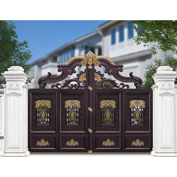别墅大门乡村庭院铝艺大门双开门铝合金围墙院子电动平移门对开门 不