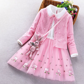 sen)童装女童套装秋冬季儿童裙子新年拜年服装小女孩过年衣服连衣裙