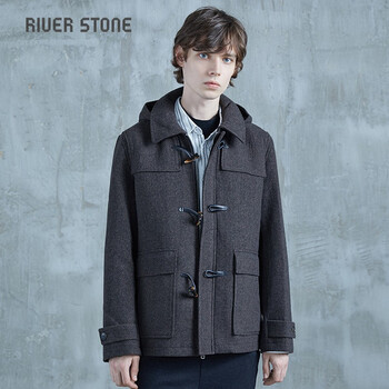商场同款riverstone男装2021男士秋冬毛呢外套时尚潮流个性外套男咖啡