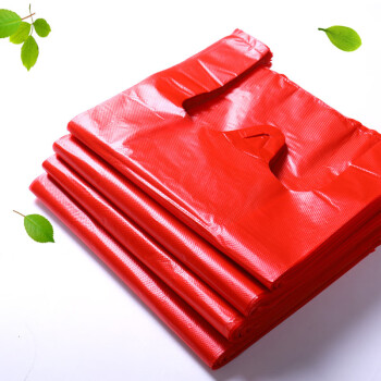 优品卫 红色塑料背心购物袋垃圾袋大中小号手提式一次性水果蔬菜包装方便袋 32*52【加厚款】 红色 100只
