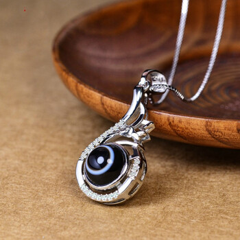 轩野天珠吊坠项链西藏老料宝石男女925银坠子配饰原创图片色