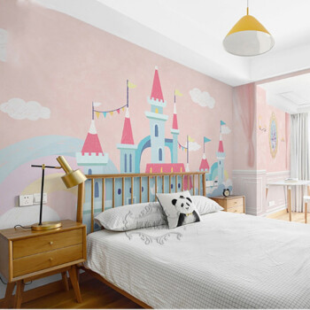 儿童房背景墙纸幼儿园卡通公主城堡壁纸壁画女孩房独角兽卧室墙布壁画