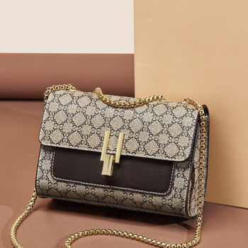 酷奇袋鼠kuqidaishu轻奢皮质感包包女新款潮百搭小方包印花时尚女式单