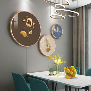 餐厅装饰画现代简约客厅玄关画沙发背景墙壁画轻奢餐厅挂画圆形三联画