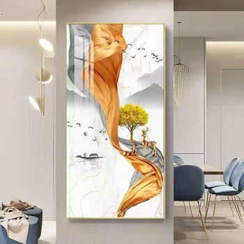 玄关装饰画走廊过道挂画竖版现代简约北欧客厅玄幻晶瓷墙壁画步步高升