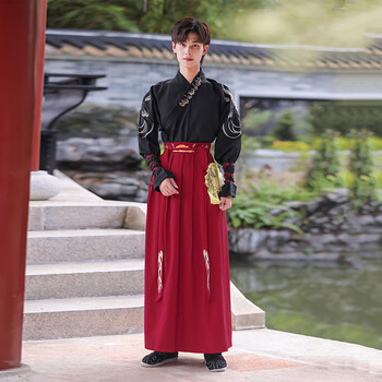 中国风秋季改良明制武侠风汉服男装古风古装侠客书生套装 【f款】黑红