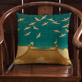 高档车载加厚抱枕新中式禅意听琴图客厅书房圈椅靠垫办公室茶室茶楼腰