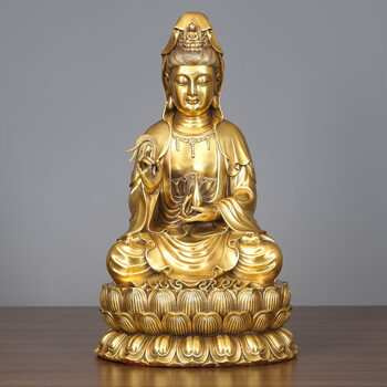 德佑堂 纯铜观音佛像摆件供奉家居客厅南海坐莲花净瓶观音观世音菩萨