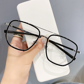 变蓝色眼镜框男防蓝光辐射双梁眼镜女感光变色复古显瘦大脸眼睛片 亮