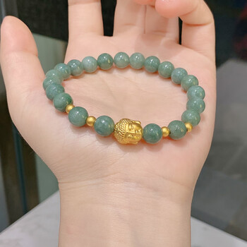 老凤祥款式黄金佛头手链妈妈款足金999小金珠2022新款翡翠手串女母节