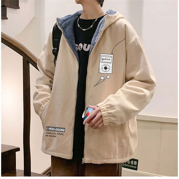 班虑15至18岁初中生高中生大学生穿的简约百搭连帽外套男冬季加绒加厚