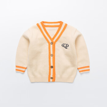 儿童毛衣开衫男宝宝纯棉针织衫v领洋气韩版加绒加厚上衣婴儿05岁米杏