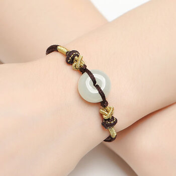 本命牛年小宝宝闺蜜女男款手工编织手链咖啡绳和田玉平安扣编织款女