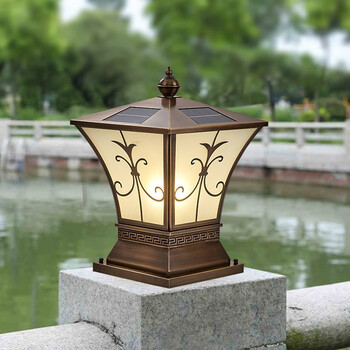 聚承太阳能柱头灯全铜户外防水大门口围墙灯欧式露台庭院智能大门灯