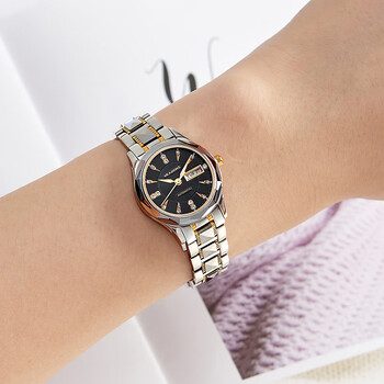 威顿veadons手表女士机械表商务时尚气质高档夜光防水双日历钨钢钢带