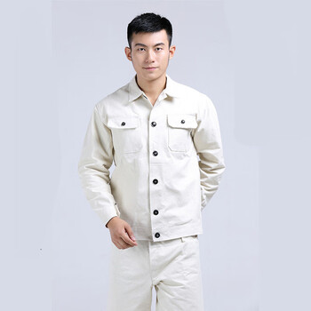 细帆布棉电焊服焊工防烫工作服套装男耐磨加厚劳保服薄款 米白色 180
