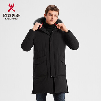 劲霸男装kboxing羽绒服男2021年冬季男士长款连帽羽绒时尚防寒外套男