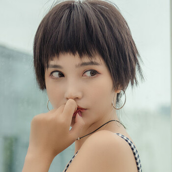 gbd假发短发女生减龄逼真发型雾霾蓝圆脸蓝色时尚cos非主流仿真狗啃全