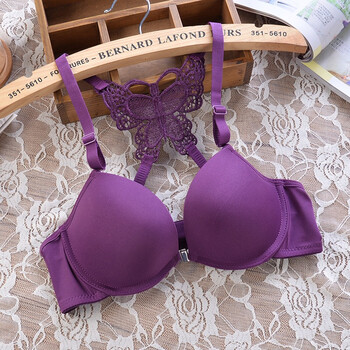 蝴蝶美背单件套装蝴蝶前扣美背聚拢文胸内衣女性感小胸调整型胸罩紫色