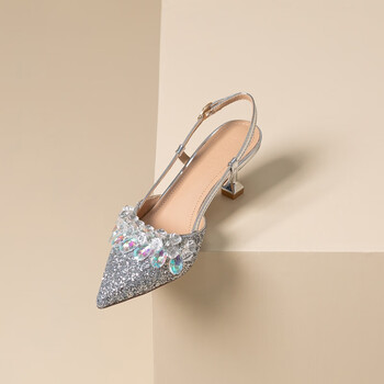 纪堡驰包头凉鞋女款2024年最新款上班尖头水钻细跟鞋子女季新百搭脚