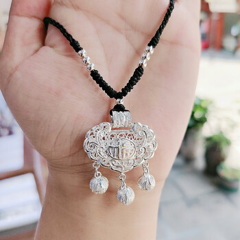 流彗 连天纯柏瑞珠宝银锁成人女福字长命锁满月锁平安锁女吊坠手工