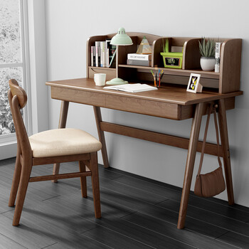 翠美书桌实木书桌家用收纳书柜组合学习护眼书桌学生实木带椅子写字台