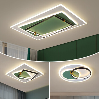 led长方形灯饰个性创意设计led灯包安装绿色两室一厅遥控三色三色变光