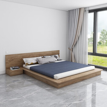 5米北欧地台床榻榻米矮床落地床 南疆胡桃木色-卡槽款 单抽 1500*1900