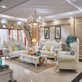 欧式沙发 123组合客厅整装大气 真皮沙发头层牛皮现代简约 法式简欧
