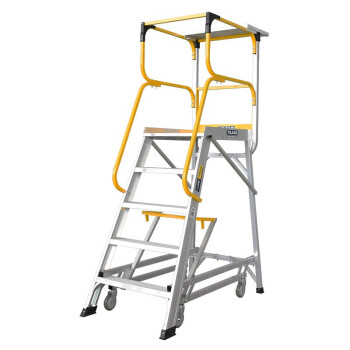 稳耐梯子五步铝合金人字梯2.3米平台梯仓库超市理货梯需组装 FS13593