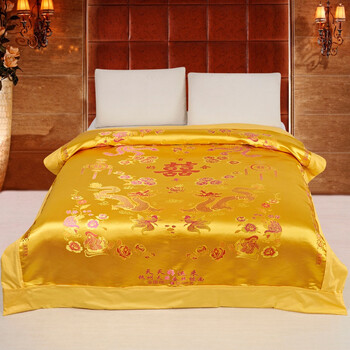 杭州丝绸缎子被面杭州丝绸织锦缎婚庆被套大红绿软锻被面绸缎被罩结婚