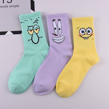 袜子男女笑脸休闲卡通中筒学生棉质袜可爱情侣搞怪海绵宝宝组合c均码