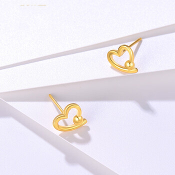 老凤凰 黄金耳钉 爱心足金999耳钉3d硬金时尚耳饰金耳针养耳洞送女友