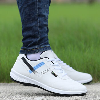 防臭鞋皮面防水运动鞋潮流百搭休闲鞋旅游鞋男士鞋子2020白色43增高款