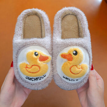 q童秋冬季儿童棉拖鞋男女36岁室内可爱卡通小黄鸭宝宝毛毛棉鞋加绒鸟