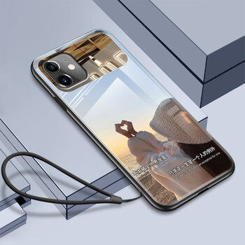 iolkio 苹果11手机壳网红女孩背影镜面玻璃超薄苹果11pro保护套女款