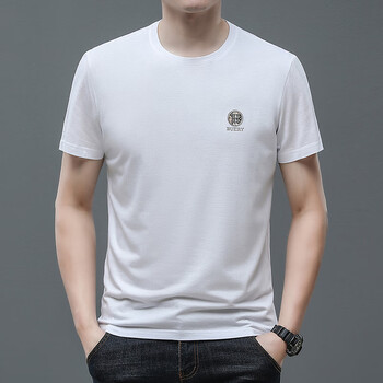 犀牛圆领冰丝t恤男短袖2023夏季新款潮流免烫高端夏装滑料男装上衣服