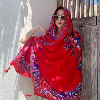 茶卡盐湖披肩西藏茶卡盐湖沙漠旅游拍照民族风披肩女秋冬披风红色超大