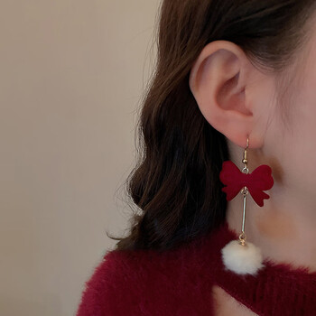 诗敏银针植绒蝴蝶结珍珠爱心耳环新年红色系女生生日礼物送女友sk143