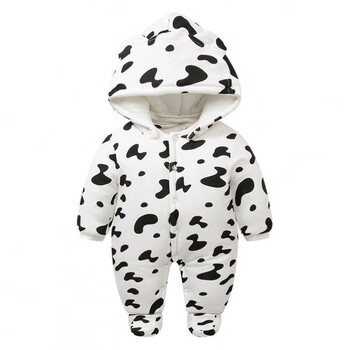 女衣服秋季外出抱衣加厚冬天衣服象牙白奶牛带帽哈衣扣80建议21斤以内