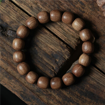 印度迈索尔老山檀香桶珠手串男女黑肉老料檀香木手工锤纹佛珠手链 13