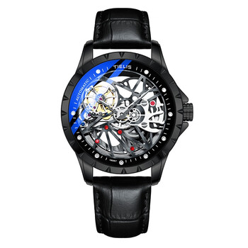 铁利时(tielis)男士手表机械表男防水镂空男式腕表18067 黑壳黑面黑