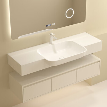 枫茗杜邦可丽耐大肚子一体台盆浴室柜组合半抛洗手盆卫生间实木洗漱台