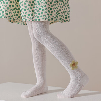 连裤袜夏季网眼薄太阳花3-13儿童舞蹈丝袜外穿女孩宝宝打底袜 白色 s