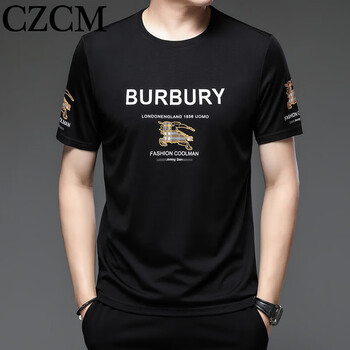 czcm轻奢品牌短袖t恤男半袖夏季新款打底衫logo白色圆领衣服logo时尚